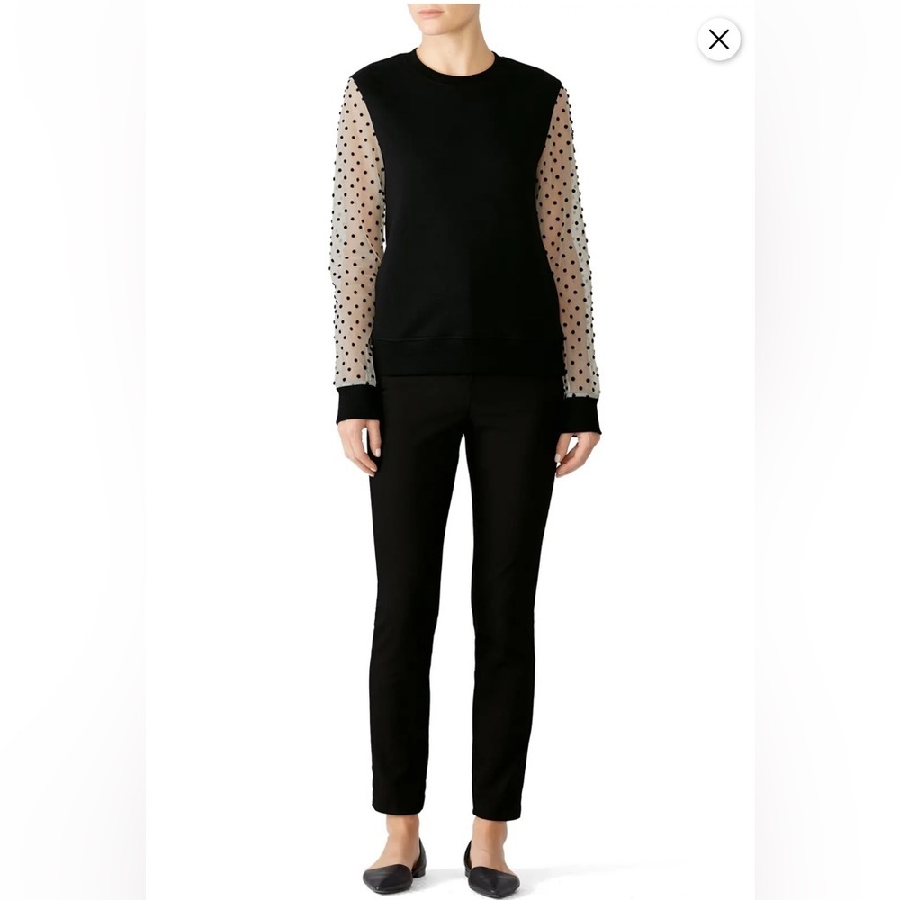 Valentino Black Mesh Sleeve Crewneck Pullover Polka Dot Sleeves Medium Luxury